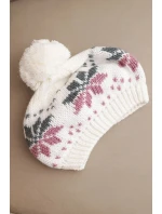 Dámská zimní čepice vlněná s motivem sněhových vloček a pomponem K457 bílá