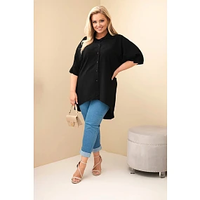 Dámská plus size bavlněná košile s knoflíky a límečkem černá Dámská plus size bavlněná košile s knoflíky a límečkem černá