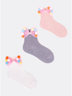 Yoclub Dívčí bavlněné ponožky s mašlí 3-Pack SKA-0092G-000B Vícebarevné