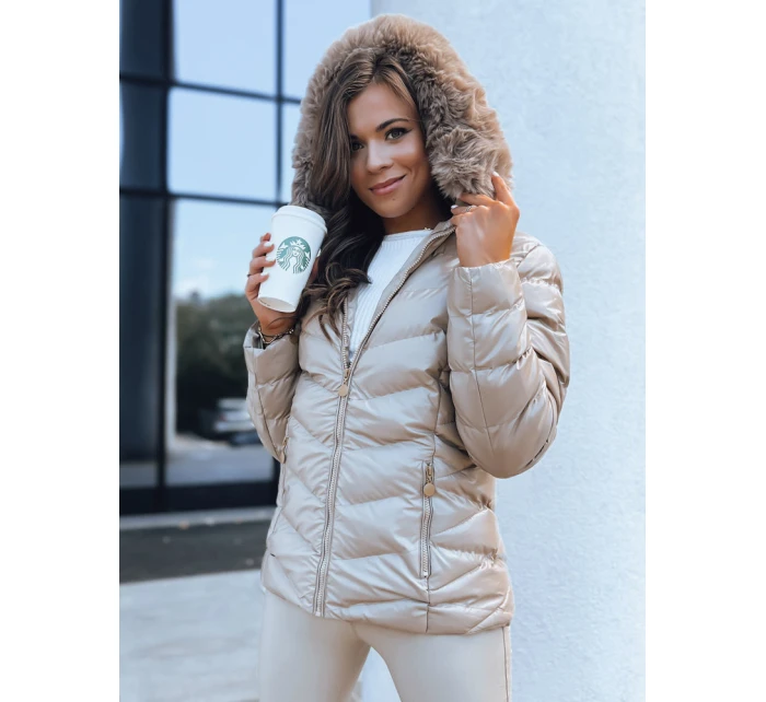 Dámská prošívaná zimní bunda s kapucí MIRIAL béžová FashionStreet TY3770