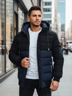 Pánská zimní bunda s kapucí tmavě modrá a černá Dstreet model 21993641 - FashionStreet