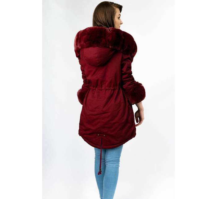 Bavlněná dámská zimní bunda parka ve vínové bordó barvě s kožešinou (XW801-3X)