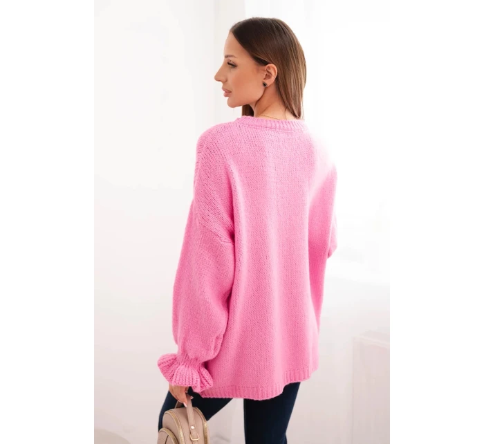 Dámský svetr s příměsí mohéru a vlny volného střihu růžový