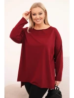 Dámská blůza Plus Size asymetrická s dlouhým rukávem bordová