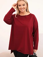 Dámská blůza Plus Size asymetrická s dlouhým rukávem bordová