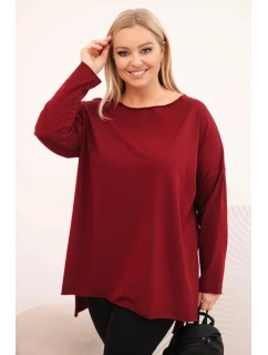 Dámská blůza Plus Size asymetrická s dlouhým rukávem bordová