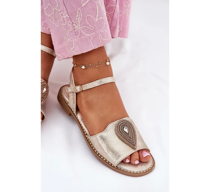 Dámské Sandály Na Plochém Podpatku S Ozdobou S.Barski KV51-098 Zlaté