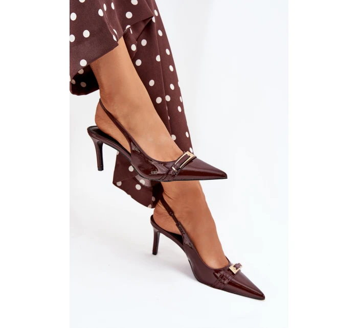 Lakované Lodičky Na Jehlovém Podpatku Se Zlatou Čokoládové model 21704641 - Boto