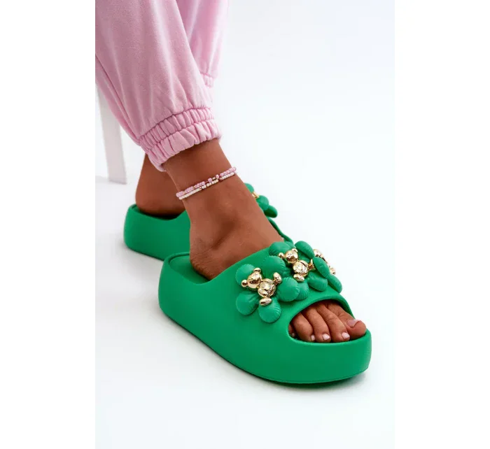 Dámské pěnové pantofle se zdobením na silné podrážce, zelená Bremavia Dámské pěnové pantofle se zdobením na silné podrážce, zelená Bremavia