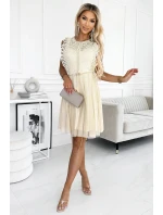 454-3 Šaty GRETA s krajkou a zlatým páskem - BEACH