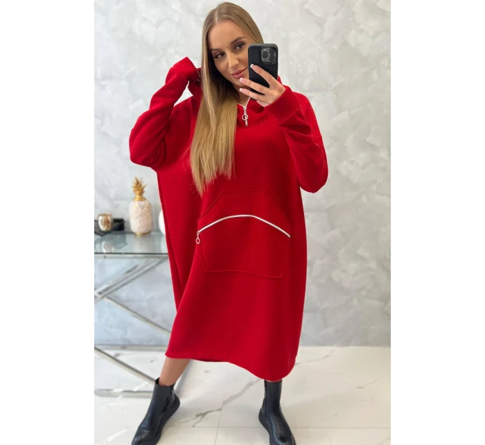 Zateplené šaty s kapucí červené Zateplené šaty s kapucí červené