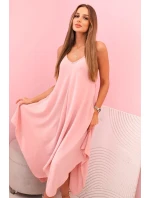 Women's dress with straps flared with an asymmetrical hem pudrově růžová