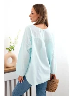 Košilová halenka s vyšívaným vzorem světle mátová