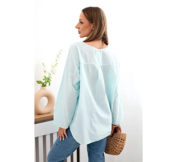 Košilová halenka s vyšívaným vzorem světle mátová