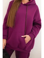 Dámský teplákový komplet model 21441642 z bavlny s kapucí tmavě fialový - K-Fashion Dámský teplákový komplet model 21441642 z bavlny s kapucí tmavě fialový - K-Fashion