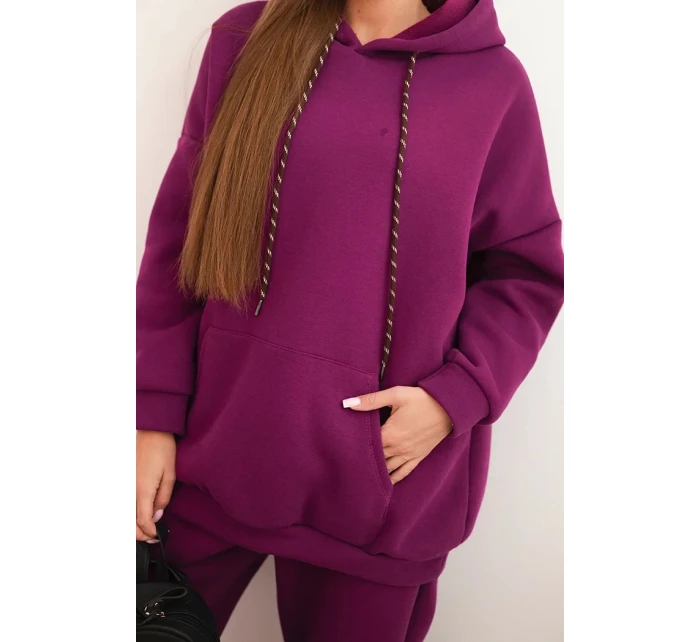 Dámský teplákový komplet model 21441642 z bavlny s kapucí tmavě fialový - K-Fashion Dámský teplákový komplet model 21441642 z bavlny s kapucí tmavě fialový - K-Fashion