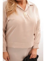 Dámský komplet Plus Size se  a krajkou béžový model 21486200 - K-Fashion