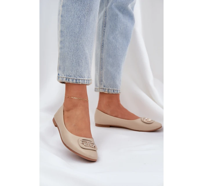 Baleríny Na Ploché Podešvi S Ozdobou Béžové model 21684319 - Boto