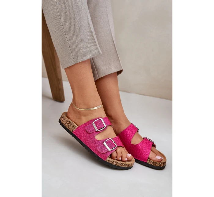 Textilní sandály na korkové podrážce s přezkami fuchsie model 21685385 - Boto