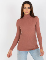 Zaprášený růžový žebrovaný svetr s rolákem