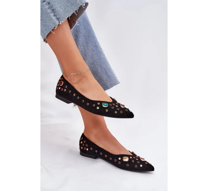 Dámské baleríny zdobené krystalky Valena – černé