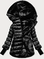 Dámská krátká bunda s pletenými žebrovanými lemy černá (P22/P3-6636/P3-6023-1)