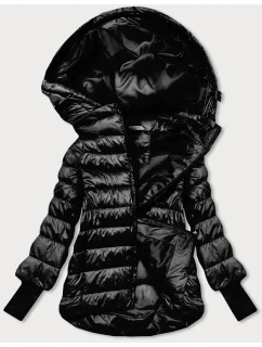Krátká černá dámská bunda s úpletovými stahovacími lemy (P22-6636-1)
