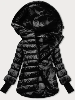 Krátká černá dámská bunda s úpletovými stahovacími lemy (P22-6636-1)