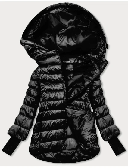 Krátká černá dámská bunda s úpletovými stahovacími lemy (P22-6636-1)