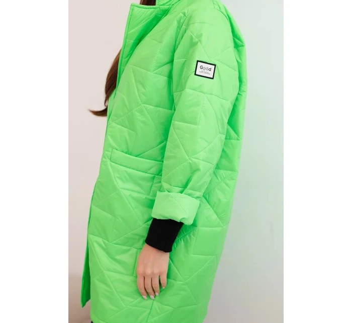 Dámská bunda Plus Size prošívaná s ozdobnými knoflíky a límcem zelený neon Dámská bunda Plus Size prošívaná s ozdobnými knoflíky a límcem zelený neon