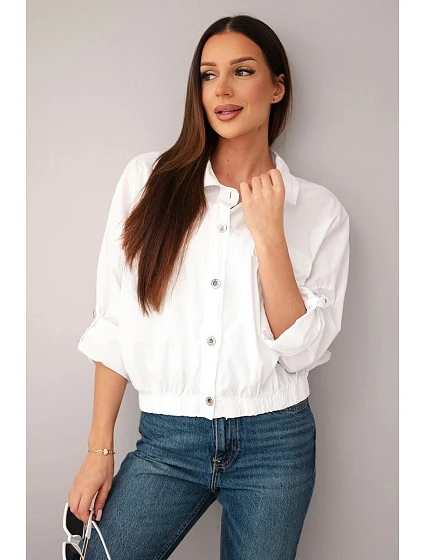 Dámská jarní bavlněná bunda s kapsami a model 22277409 bílá - K-Fashion