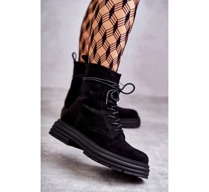 Dámské semišové boty se zavazováním Černé model 21598522 - S.Barski