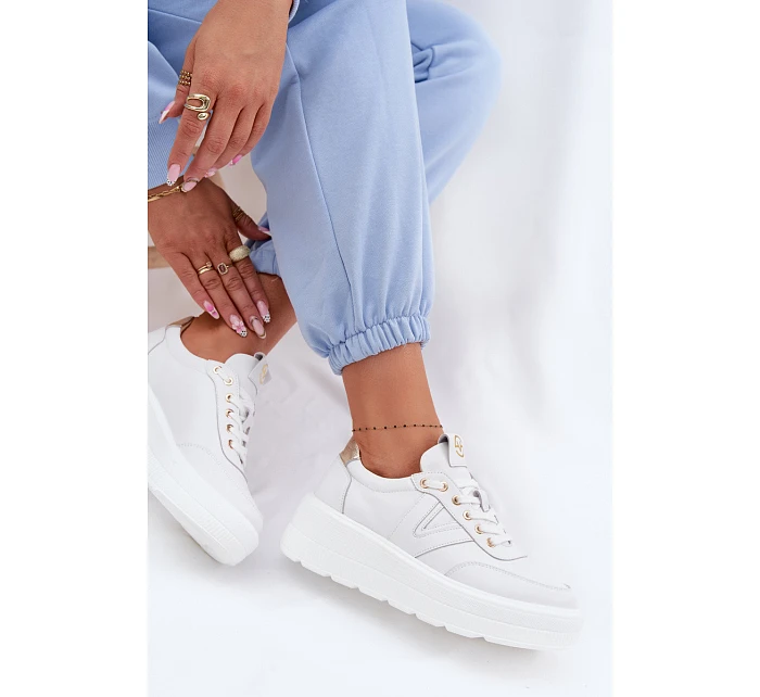 Kožené dámské tenisky na platformě model 22076967 bílé - VINCEZA Kožené dámské tenisky na platformě model 22076967 bílé - VINCEZA