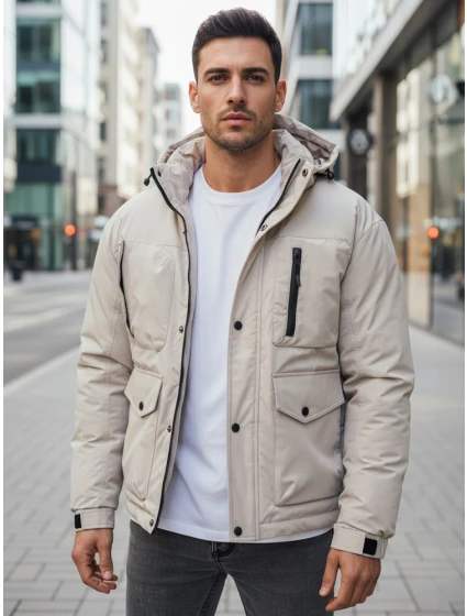 Pánská zimní bunda s kapucí světle béžová FashionStreet TX5109
