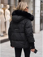 Pikowana kurtka damska zimowa z futerkiem czarna FashionStreet TY5741