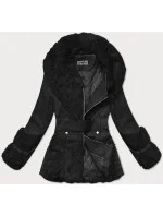 Černá dámská bunda z eko kůže s límcem l 21248885 - WAY MODE
