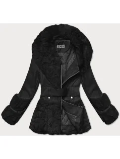 Černá dámská bunda z eko kůže s límcem l 21248885 - WAY MODE