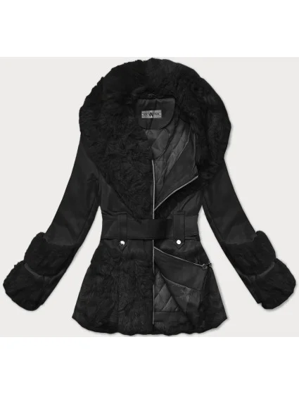 Černá dámská bunda z eko kůže s límcem l 21248885 - WAY MODE