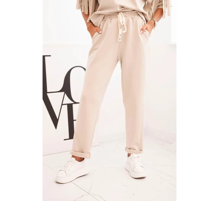 Dámská souprava máslová s třásněmi na rukávech béžová Dámská souprava máslová s třásněmi na rukávech béžová