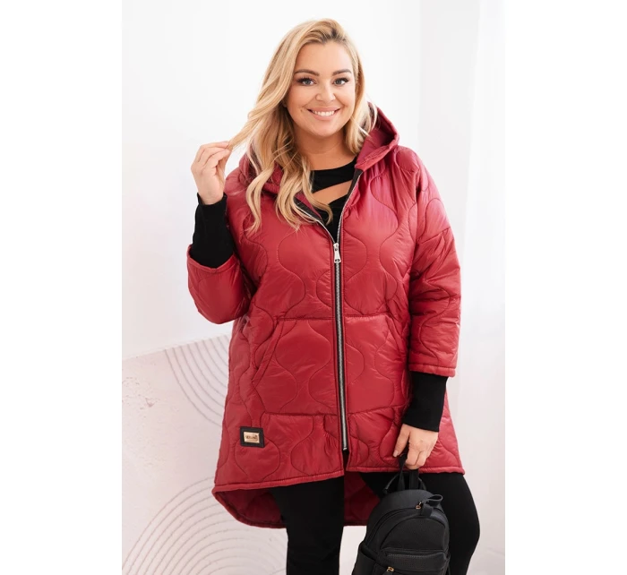 Dámská zimní bunda Plus Size prošívaná s kapucí bordová