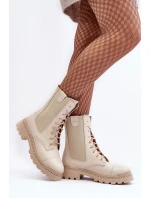 Kožené Dámské Botky Workery Šněrovací Světle Béžové Nicole model 21636175 - Boto Kožené Dámské Botky Workery Šněrovací Světle Béžové Nicole model 21636175 - Boto