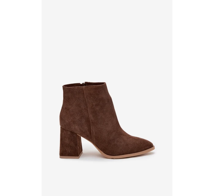 Kozačky z přírodního semiše s vysokým podpatkem vyhřívané hnědé model 21712923 - Zazoo