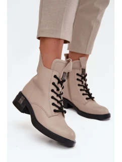 Kožené dámské boty na nízkém podpatku model 21713386 Béžové - VINCEZA