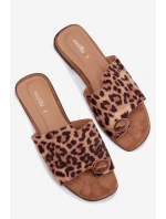 Dámské ploché pantofle s ozdobným detailem z eko semiše s leopardím vzorem Selavine