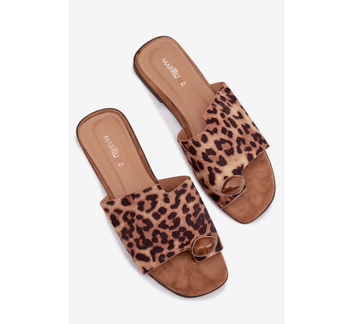 Dámské ploché pantofle s ozdobným detailem z eko semiše s leopardím vzorem Selavine