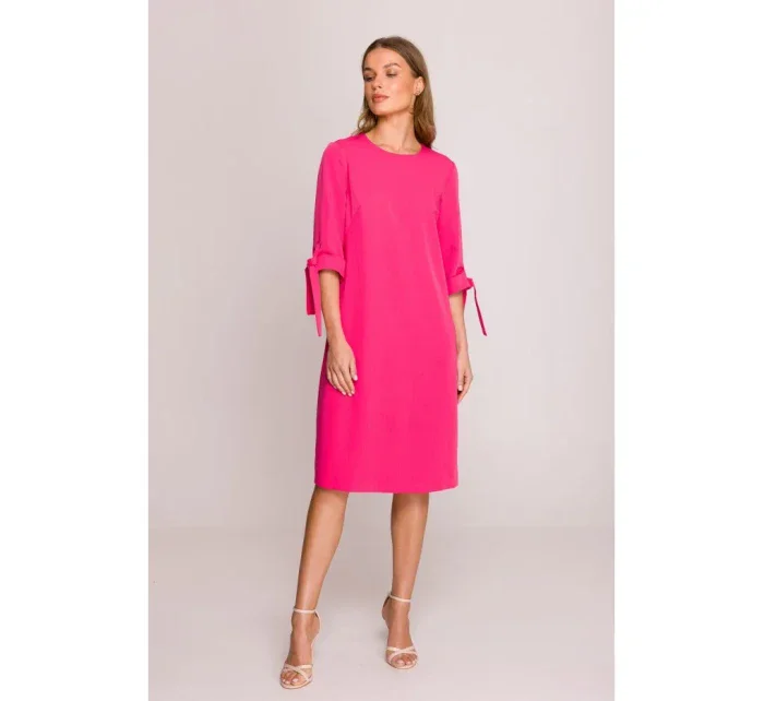 Šaty áčkového střihu s rukávy růžové model 20966080 - STYLOVE Šaty áčkového střihu s rukávy růžové model 20966080 - STYLOVE