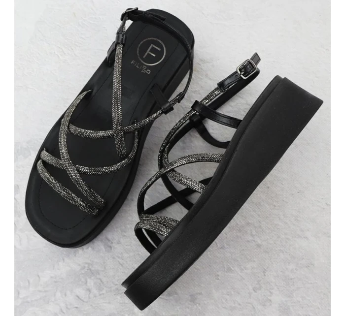 Dámské sandály na se zirkony černé model 21905027 - FILIPPO Dámské sandály na se zirkony černé model 21905027 - FILIPPO