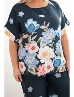 Dámský komplet Plus Size s halenkou a kalhotami s květinovým vzorem a širokými nohavicemi model 22069961 - K-Fashion