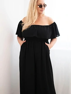 Dámský overal Plus Size s volánem a krátkým rukávem černý