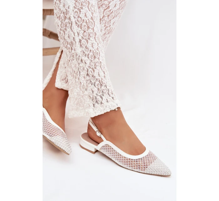 Síťované baleríny s odhalenou patou bílé Pyvona